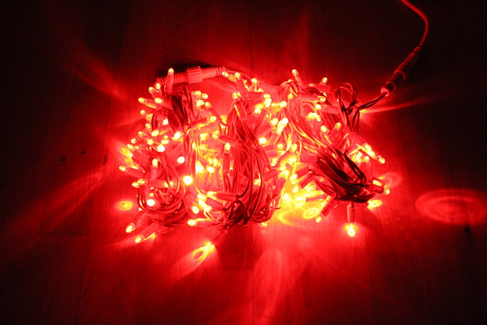 LED řeťěz červená, červená LED 3 x 4m (150 + 30 FLASH LED) 